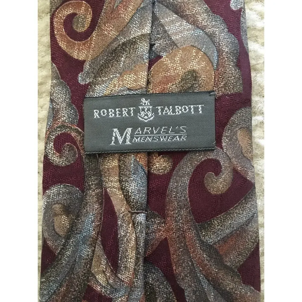 Robert Talbott Studio Mens Silk Tie Burgundy Green Paisley Geometric Made USA